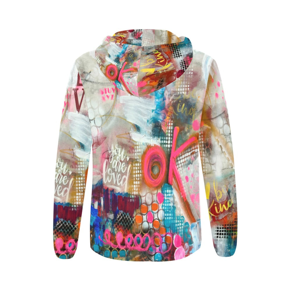 I1025 - Women's All Over Print Full Zip Hoodie * I am Ok