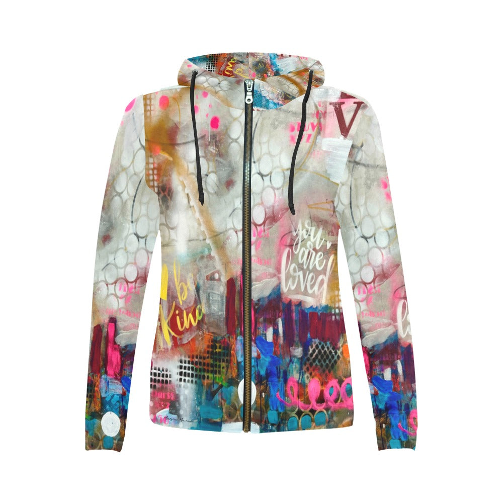 I1025 - Women's All Over Print Full Zip Hoodie * I am Ok